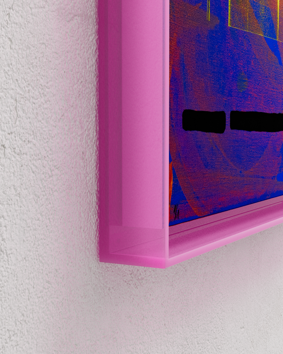 Peinture abstraite bleue rose jaune fluo vinyle texturée sur toile – nnero