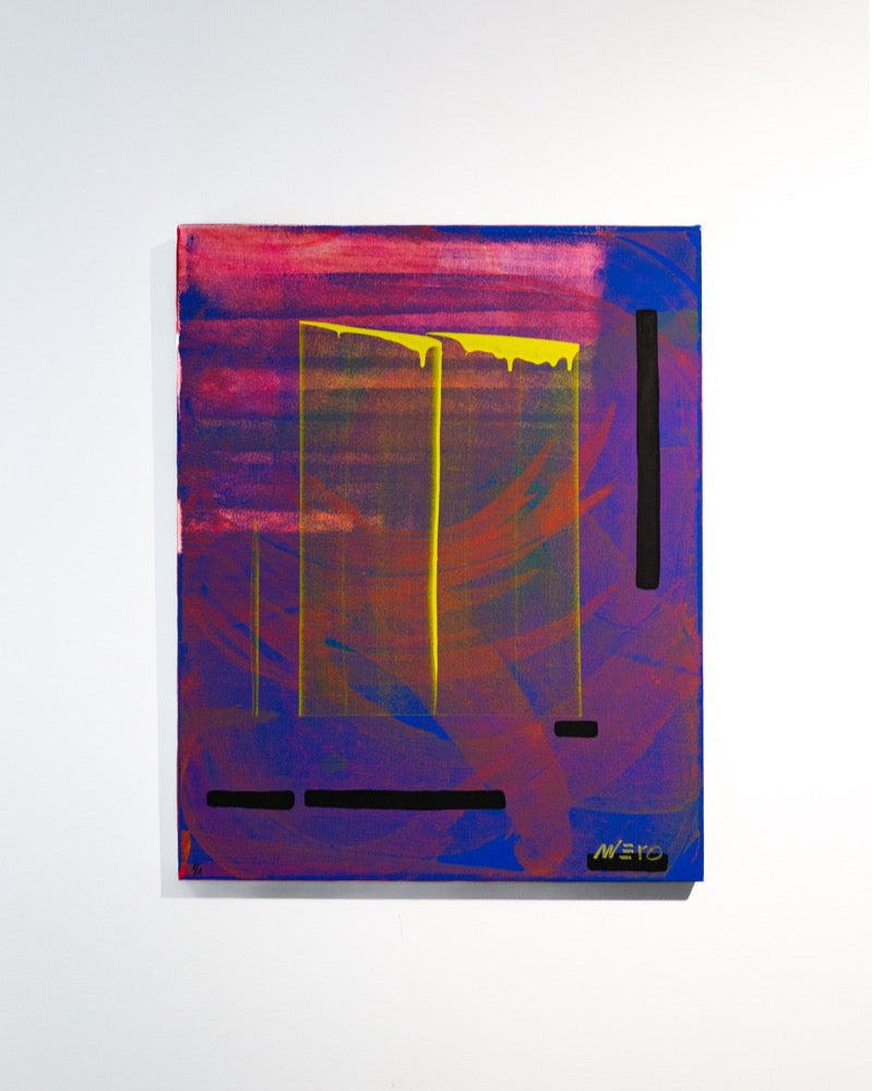 Peinture abstraite bleue rose jaune fluo vinyle texturée sur toile – nnero
