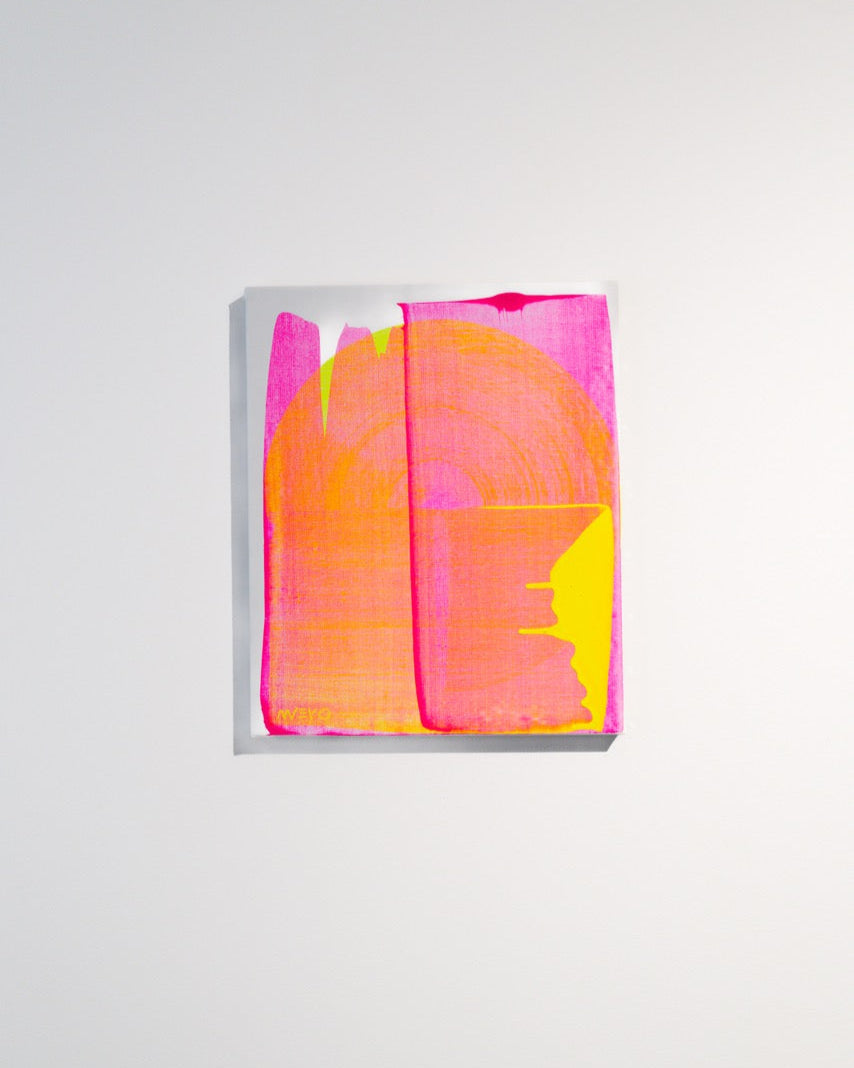 Peinture abstraite rose jaune fluo vinyle texturée sur toile – nnero