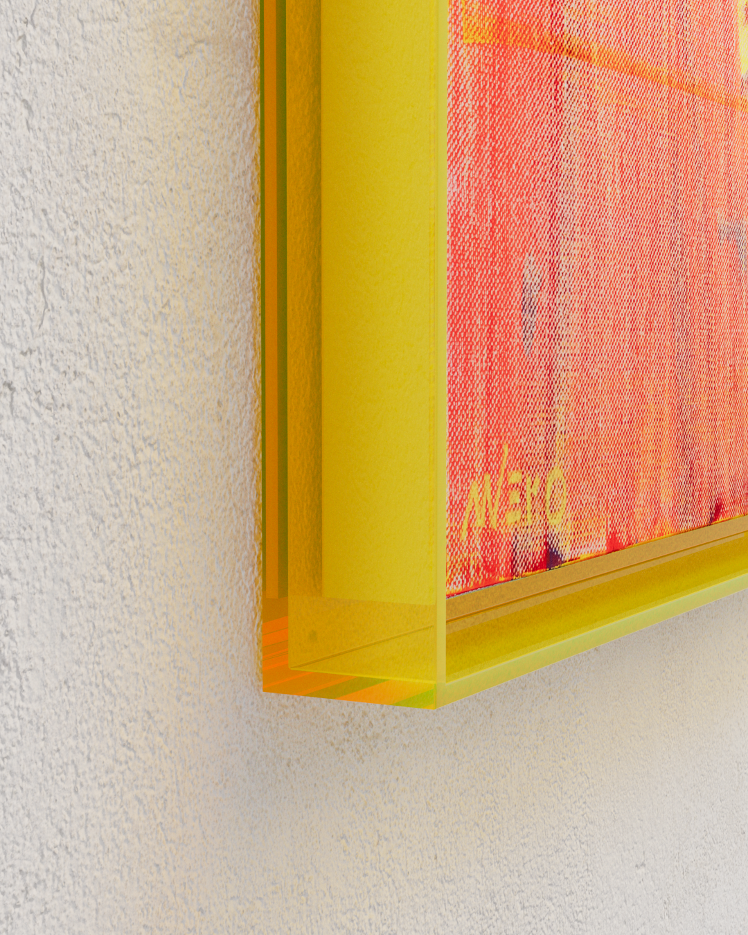 Peinture abstraite orange vert jaune fluo vinyle texturée sur toile – nnero