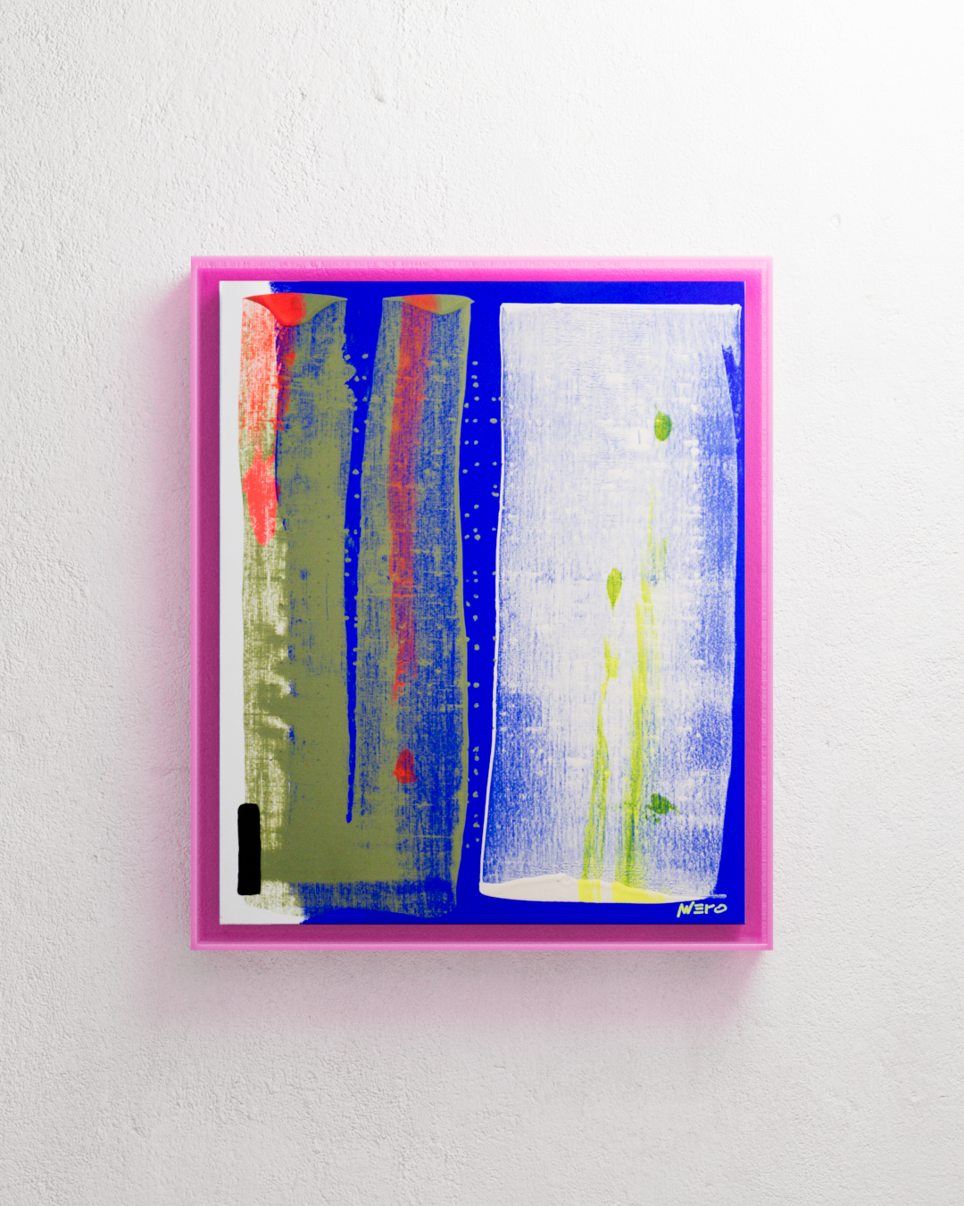 Peinture abstraite beige bleu orange vert jaune fluo vinyle texturée sur toile – nnero
