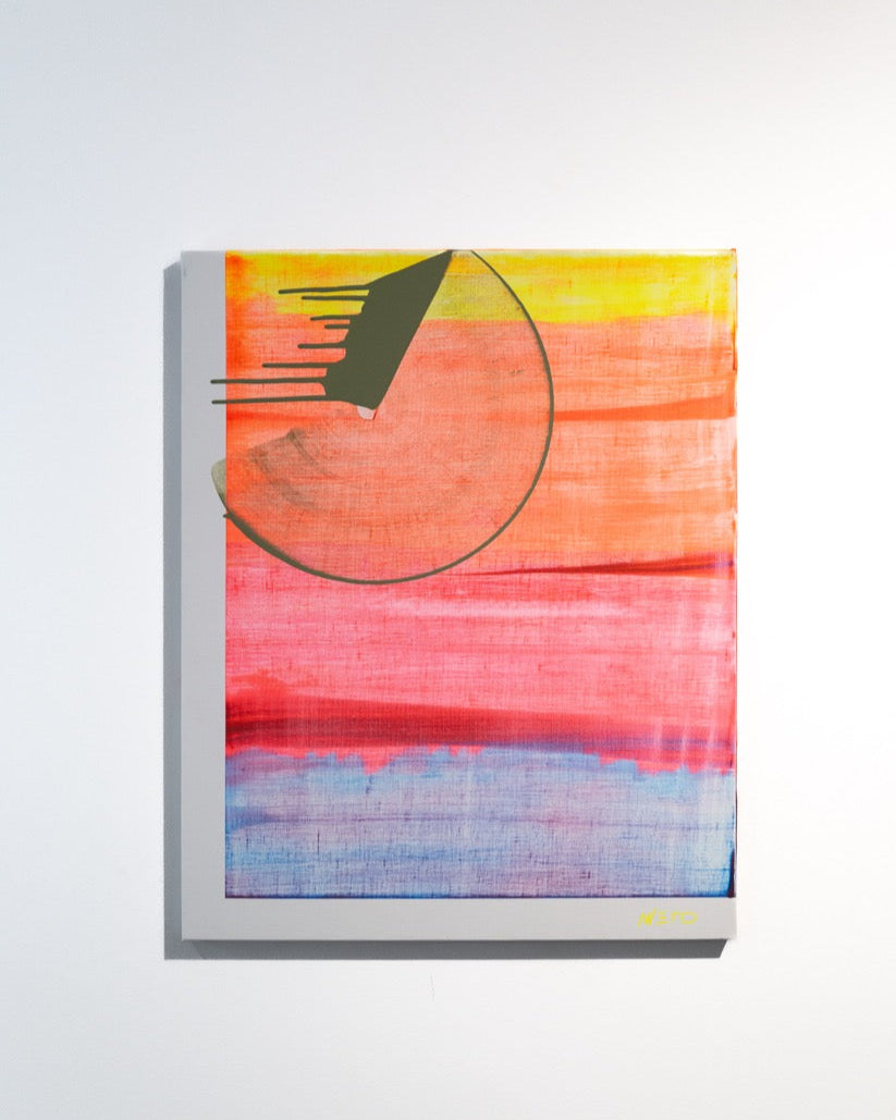 Peinture abstraite beige bleu orange vert jaune fluo vinyle texturée sur toile – nnero