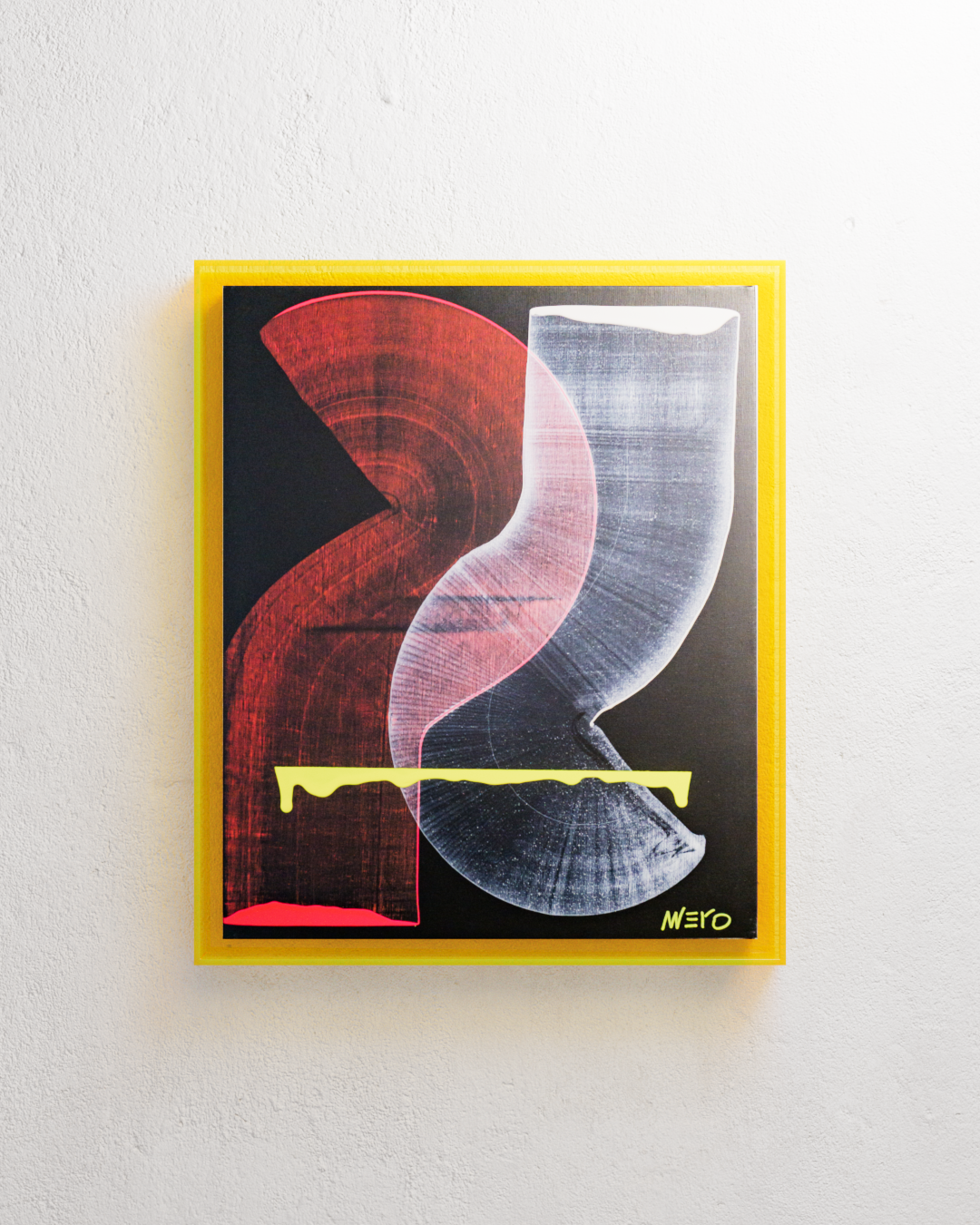 Peinture abstraite rouge orange beige jaune fluo vinyle texturée sur toile – nnero