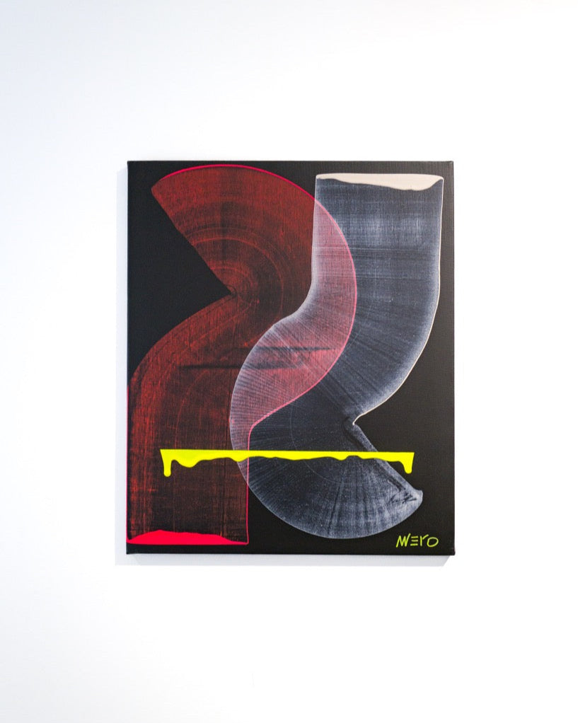 Peinture abstraite noir rouge orange jaune fluo vinyle texturée sur toile – nnero