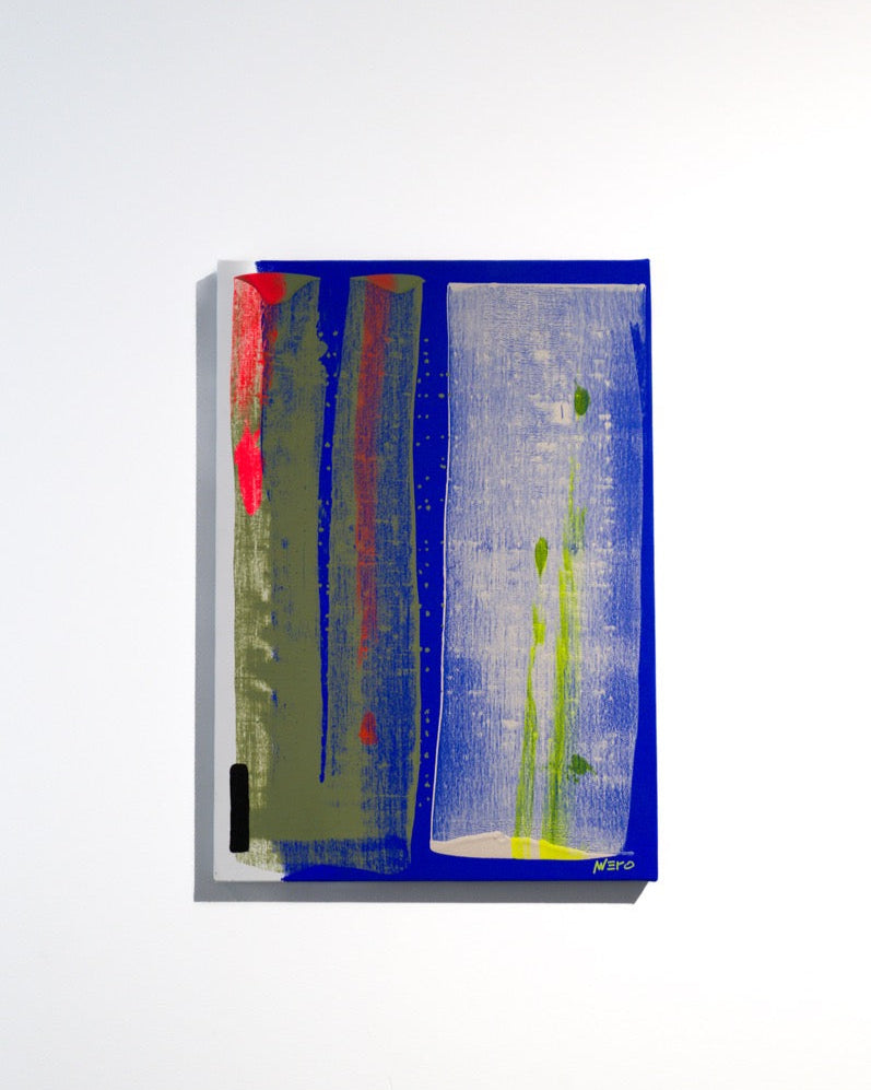 Peinture abstraite beige vert jaune fluo vinyle texturée sur toile – nnero
