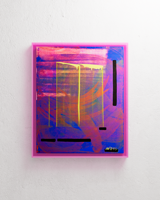 Peinture abstraite bleue rose jaune fluo vinyle texturée sur toile – nnero