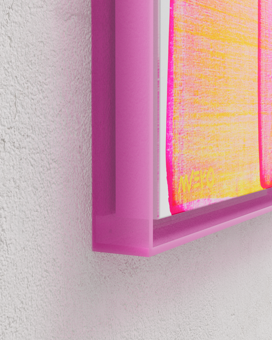 Peinture abstraite rose jaune fluo vinyle texturée sur toile – nnero