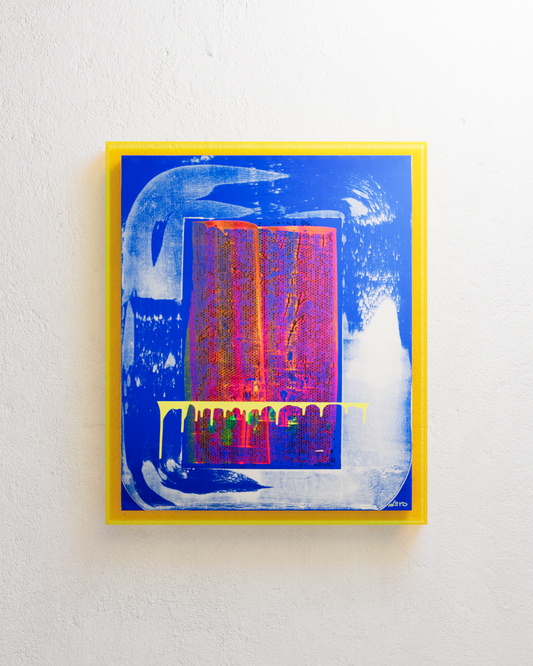 Peinture abstraite bleue rose jaune fluo vinyle texturée sur toile – nnero