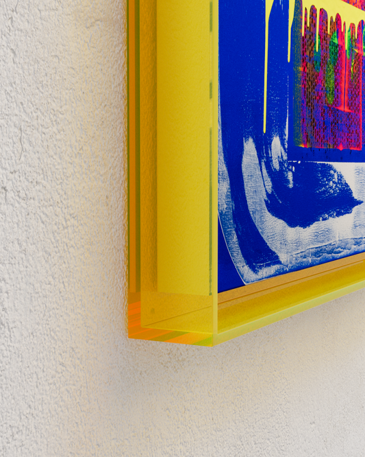 Peinture abstraite bleue rose jaune fluo vinyle texturée sur toile – nnero