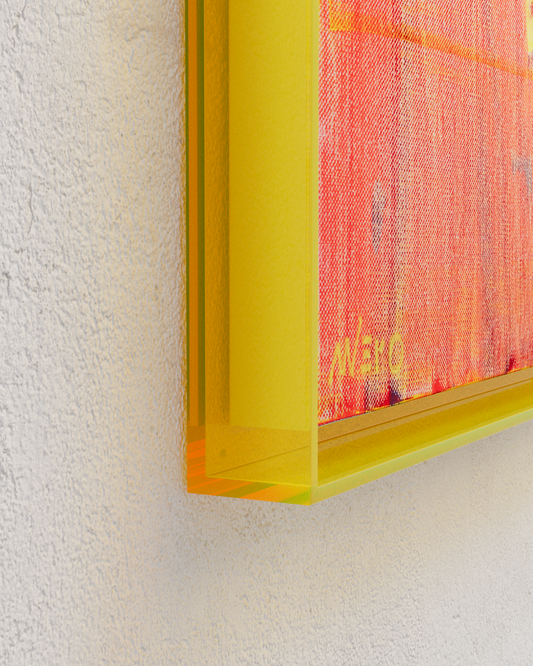 Peinture abstraite orange vert jaune fluo vinyle texturée sur toile – nnero