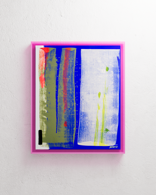 Peinture abstraite beige bleu orange vert jaune fluo vinyle texturée sur toile – nnero