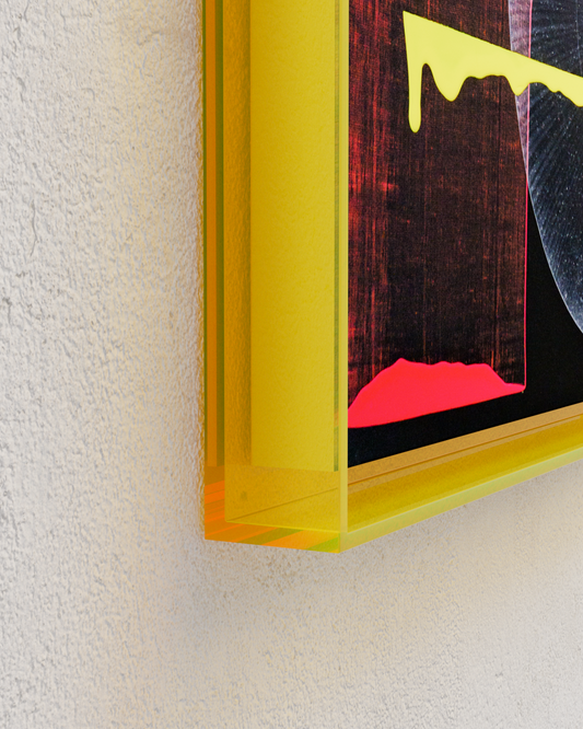 Peinture abstraite noir rouge  beige orange jaune fluo vinyle texturée sur toile – nnero
